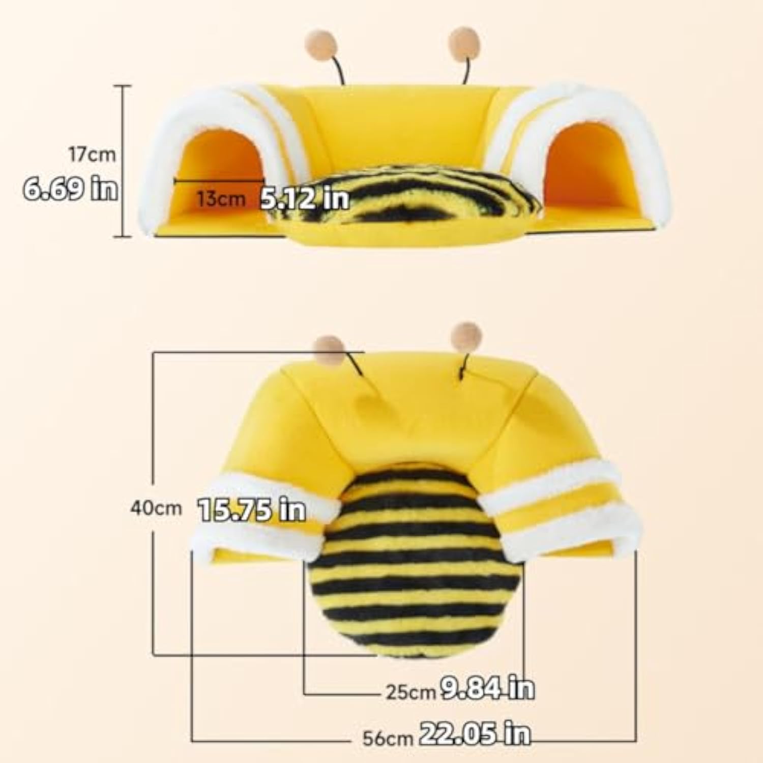 KFX-4139581 Soft Bee-Shaped Tunnel Bed for Small Animals, Removable Guinea Pig Tunnels and Tubes, Suitable for Rats, Hamsters, Hedgehogs, and Chinchillas