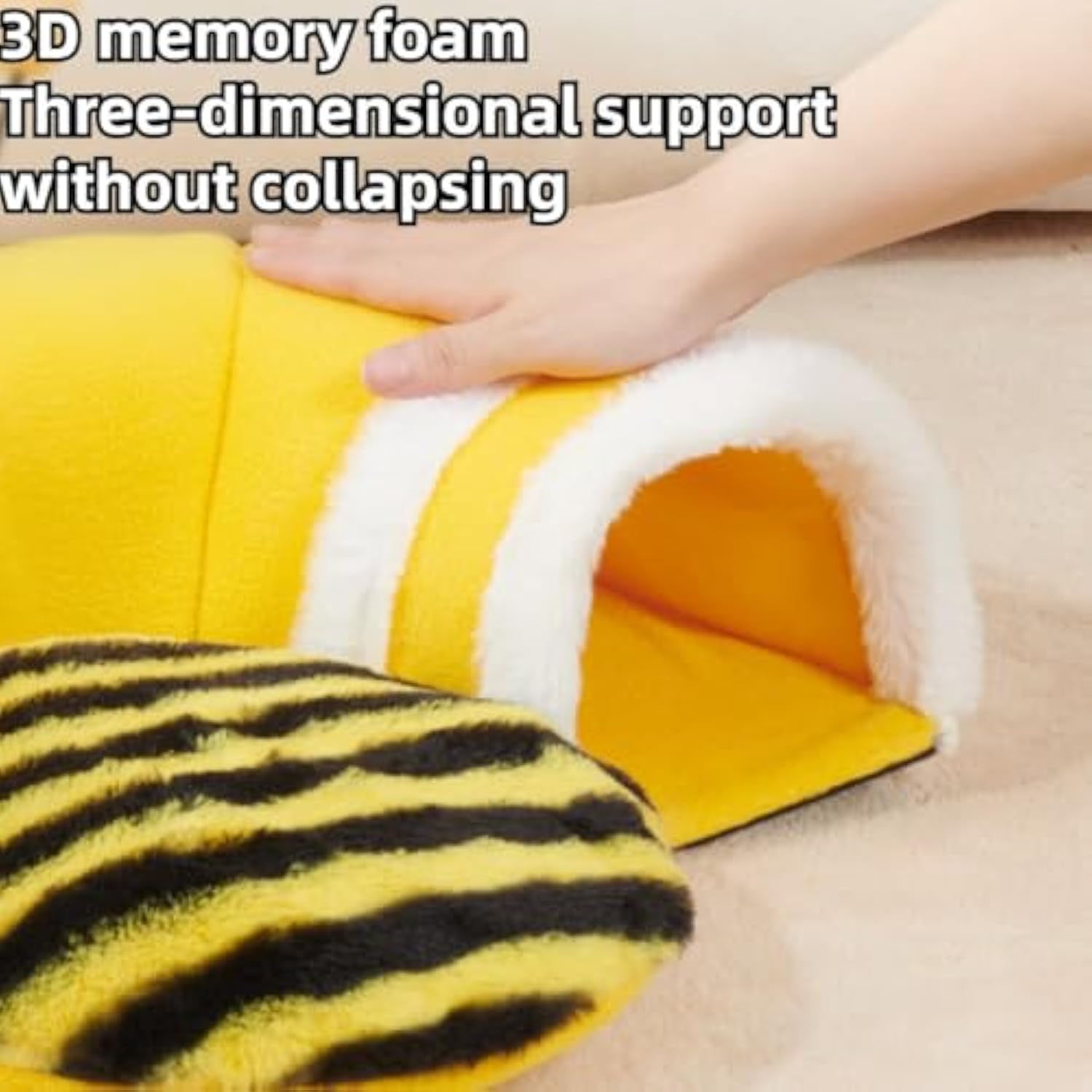 KFX-4139581 Soft Bee-Shaped Tunnel Bed for Small Animals, Removable Guinea Pig Tunnels and Tubes, Suitable for Rats, Hamsters, Hedgehogs, and Chinchillas