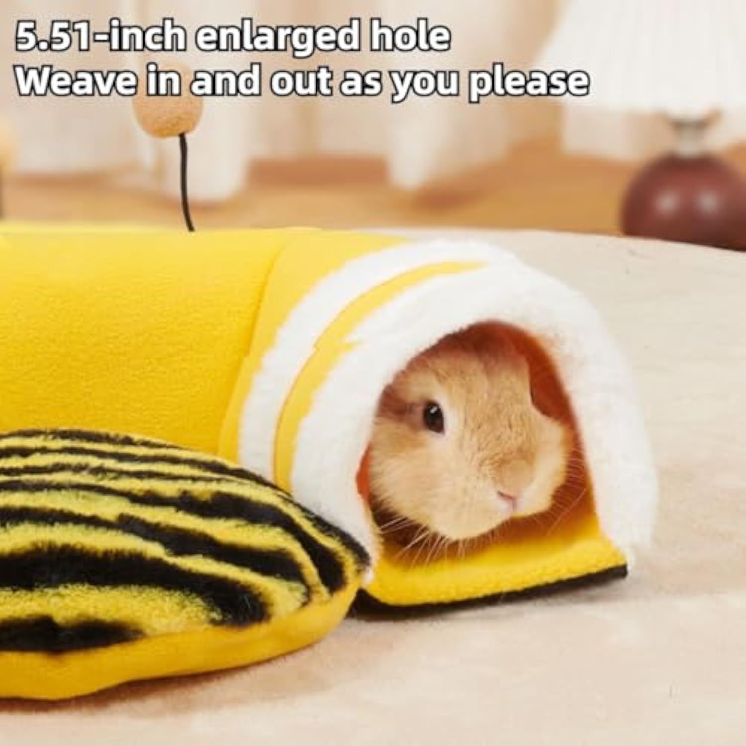 KFX-4139581 Soft Bee-Shaped Tunnel Bed for Small Animals, Removable Guinea Pig Tunnels and Tubes, Suitable for Rats, Hamsters, Hedgehogs, and Chinchillas