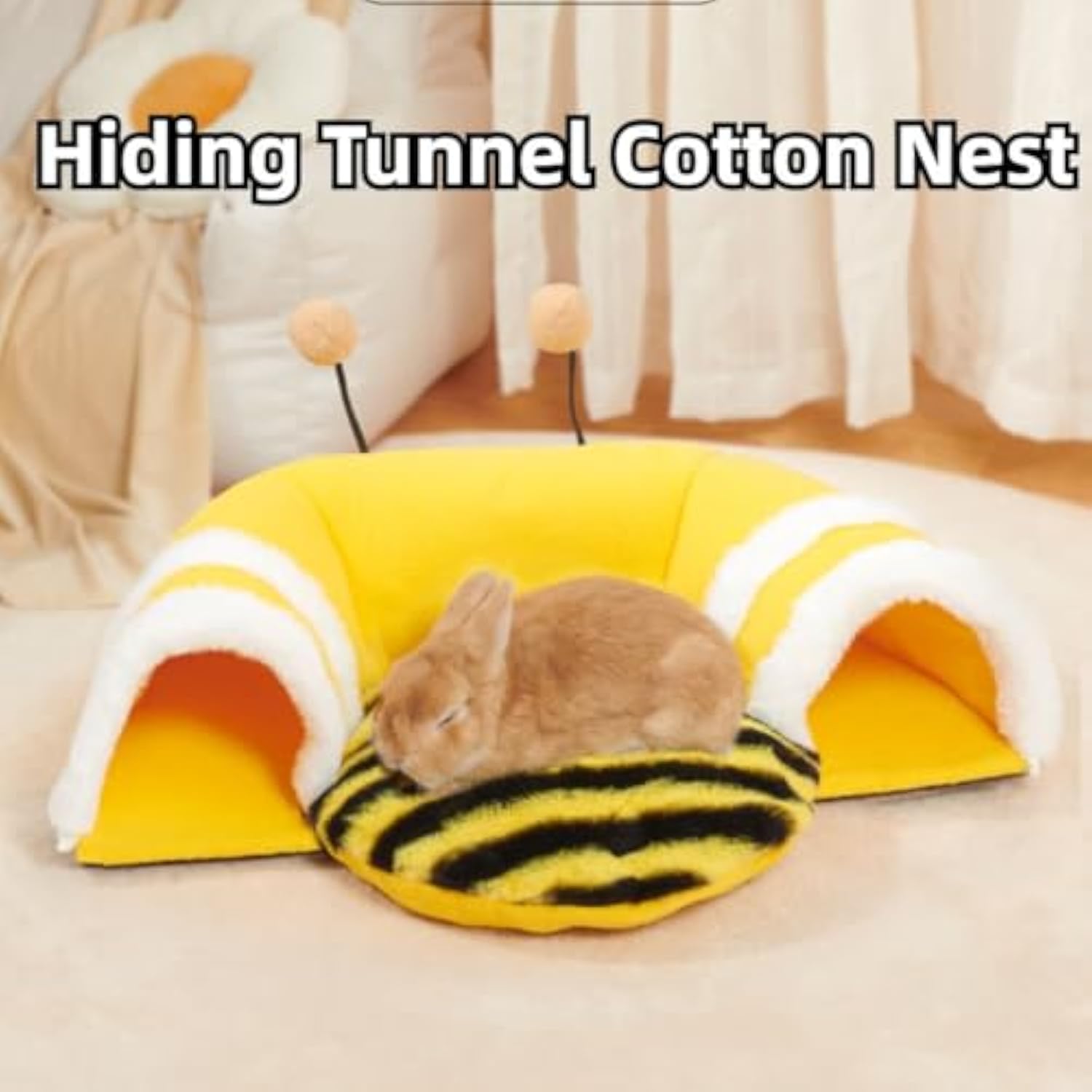 KFX-4139581 Soft Bee-Shaped Tunnel Bed for Small Animals, Removable Guinea Pig Tunnels and Tubes, Suitable for Rats, Hamsters, Hedgehogs, and Chinchillas