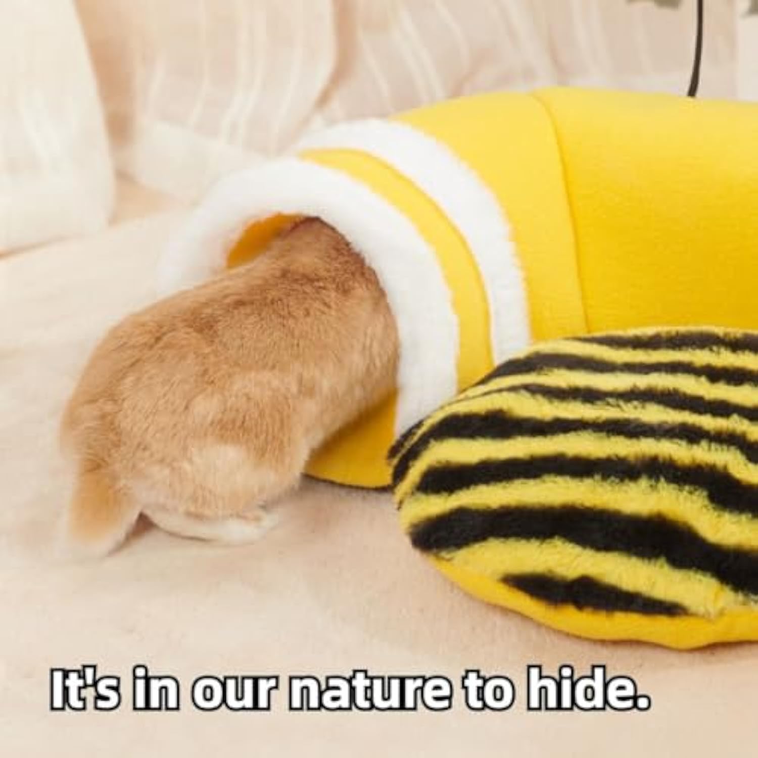 KFX-4139581 Soft Bee-Shaped Tunnel Bed for Small Animals, Removable Guinea Pig Tunnels and Tubes, Suitable for Rats, Hamsters, Hedgehogs, and Chinchillas