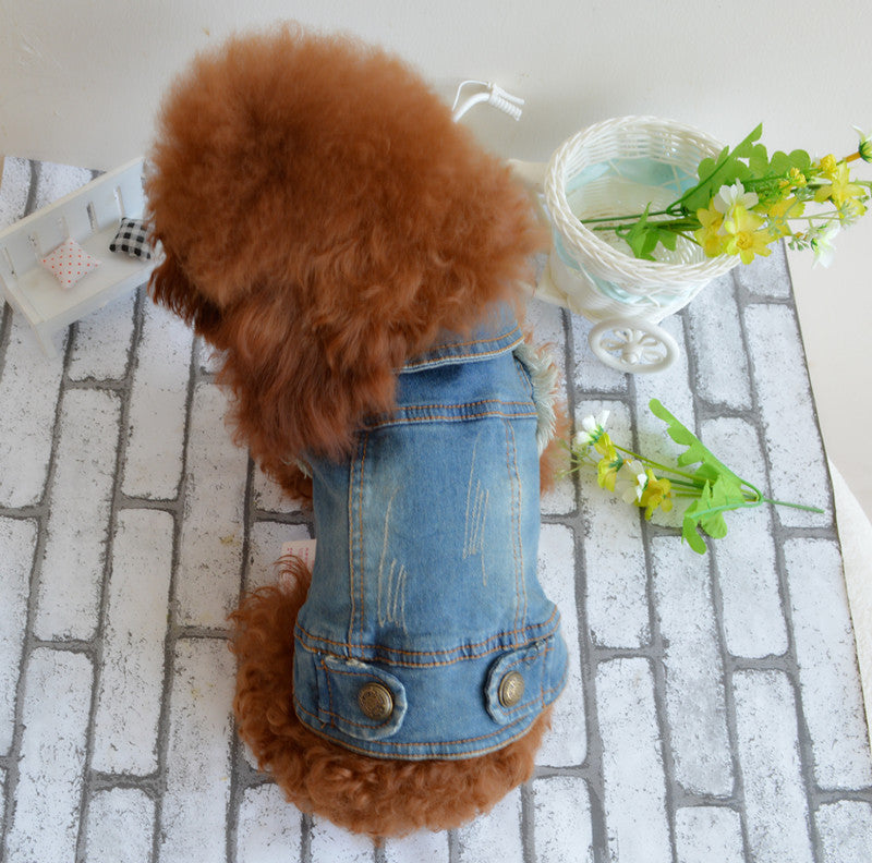 KFX-4140093 Stylish Denim Vest for Pets - Retro Scratch Pattern for Autumn and Winter