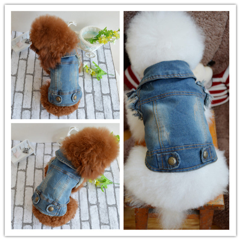 KFX-4140093 Stylish Denim Vest for Pets - Retro Scratch Pattern for Autumn and Winter