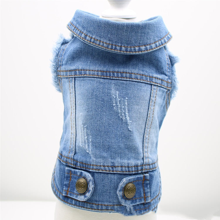 KFX-4140093 Stylish Denim Vest for Pets - Retro Scratch Pattern for Autumn and Winter