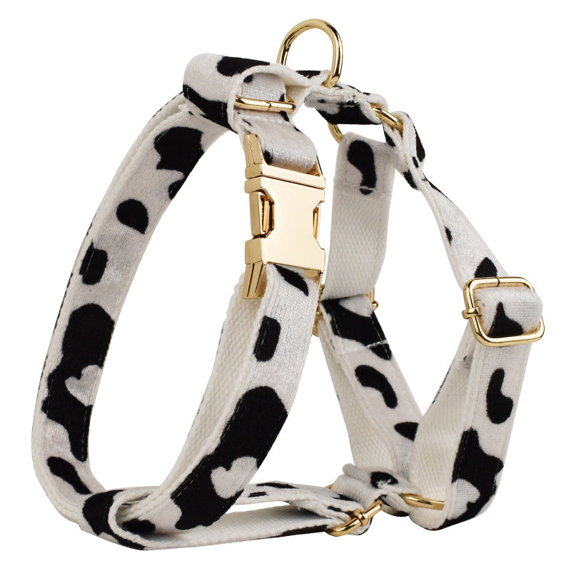 KFX-4141501 Cows Print Dog Collar Bow and Vest Set with Leash and Waste Bag