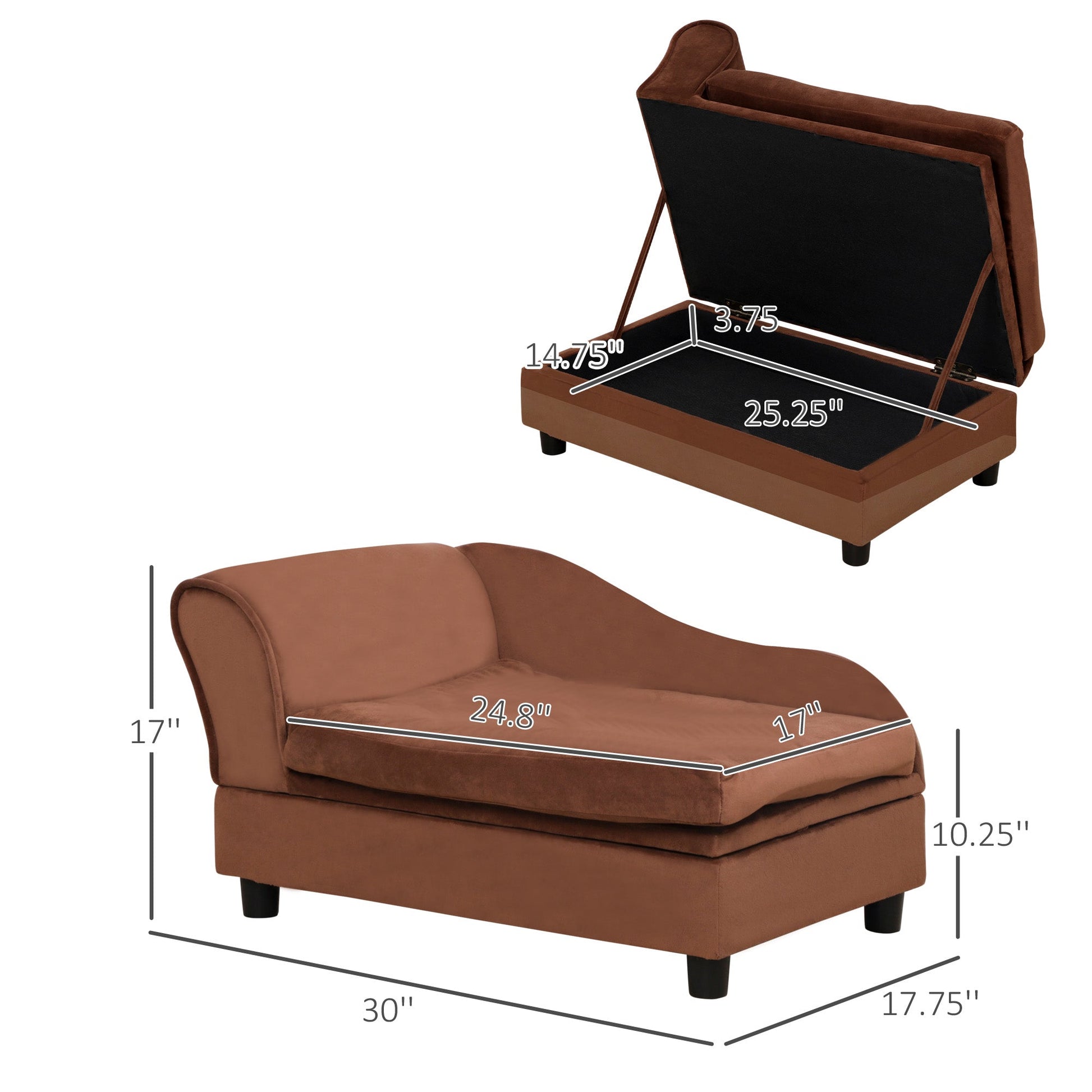 KFX-4143933 Cozy Pet Sofa Bed with Storage for Cats and Small Dogs - Brown