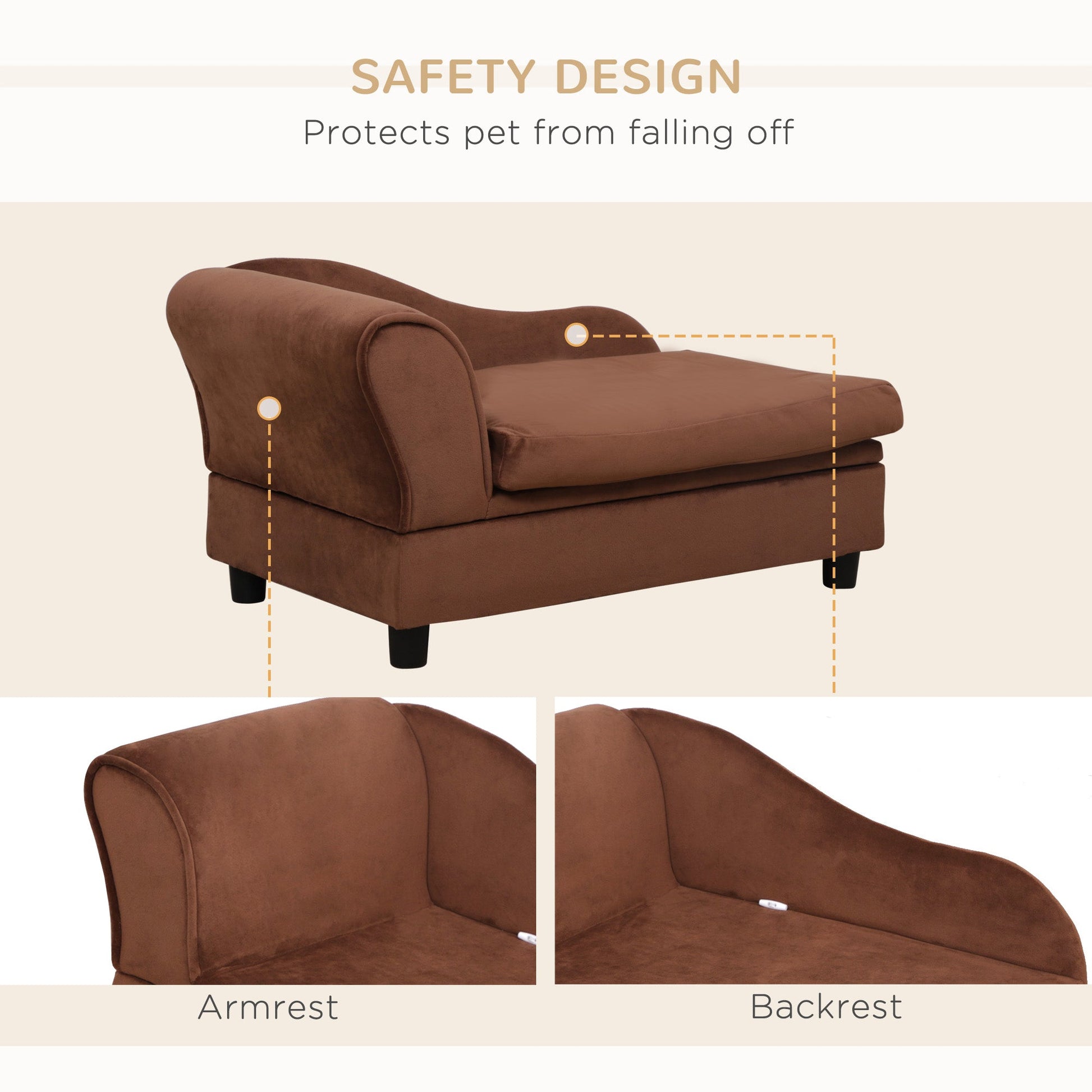 KFX-4143933 Cozy Pet Sofa Bed with Storage for Cats and Small Dogs - Brown