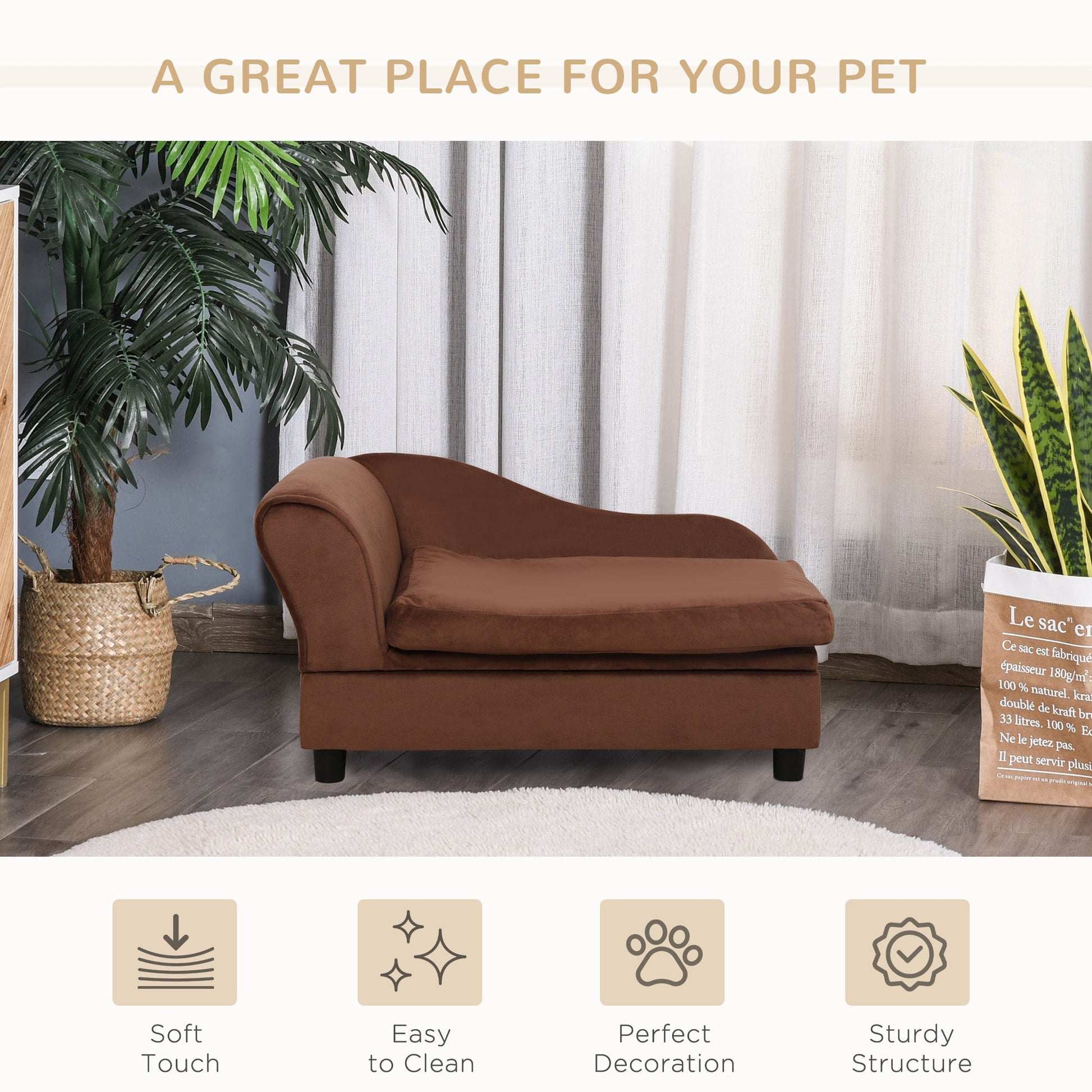 KFX-4143933 Cozy Pet Sofa Bed with Storage for Cats and Small Dogs - Brown