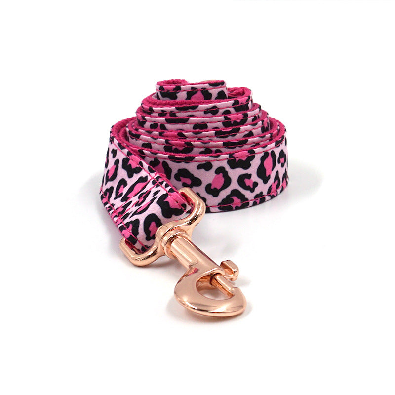 KFX-4145085 Leopard Print and Rose Gold Pet Collar and Leash Set for Dogs