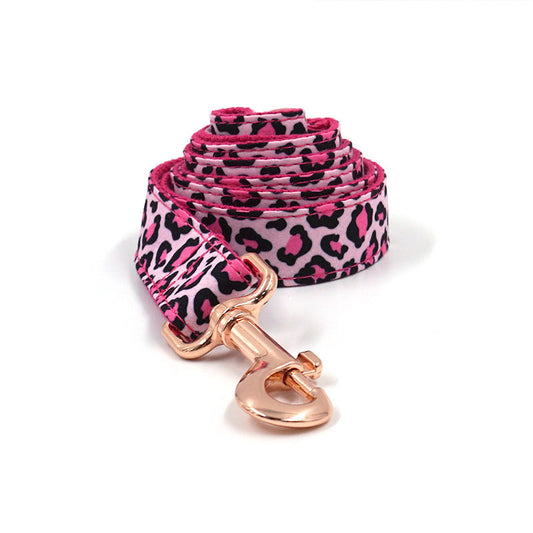 KFX-4145085 Leopard Print and Rose Gold Pet Collar and Leash Set for Dogs