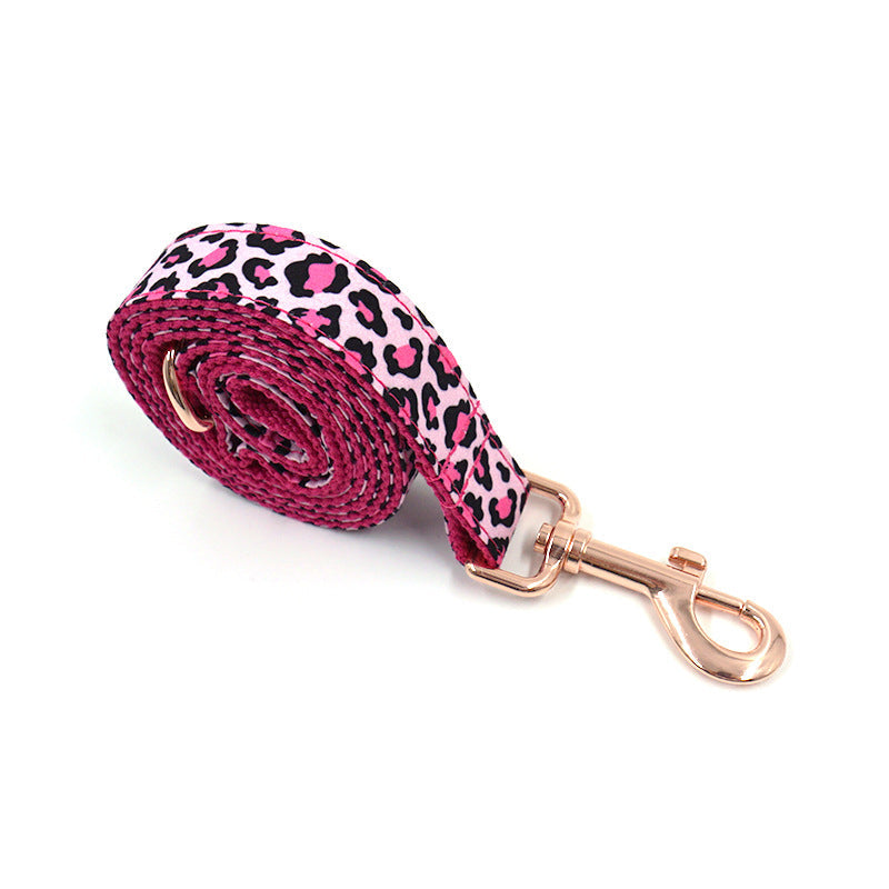KFX-4145085 Leopard Print and Rose Gold Pet Collar and Leash Set for Dogs