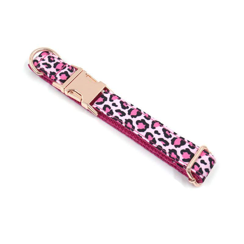 KFX-4145085 Leopard Print and Rose Gold Pet Collar and Leash Set for Dogs
