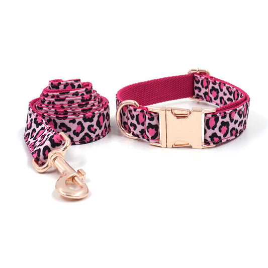 KFX-4145085 Leopard Print and Rose Gold Pet Collar and Leash Set for Dogs