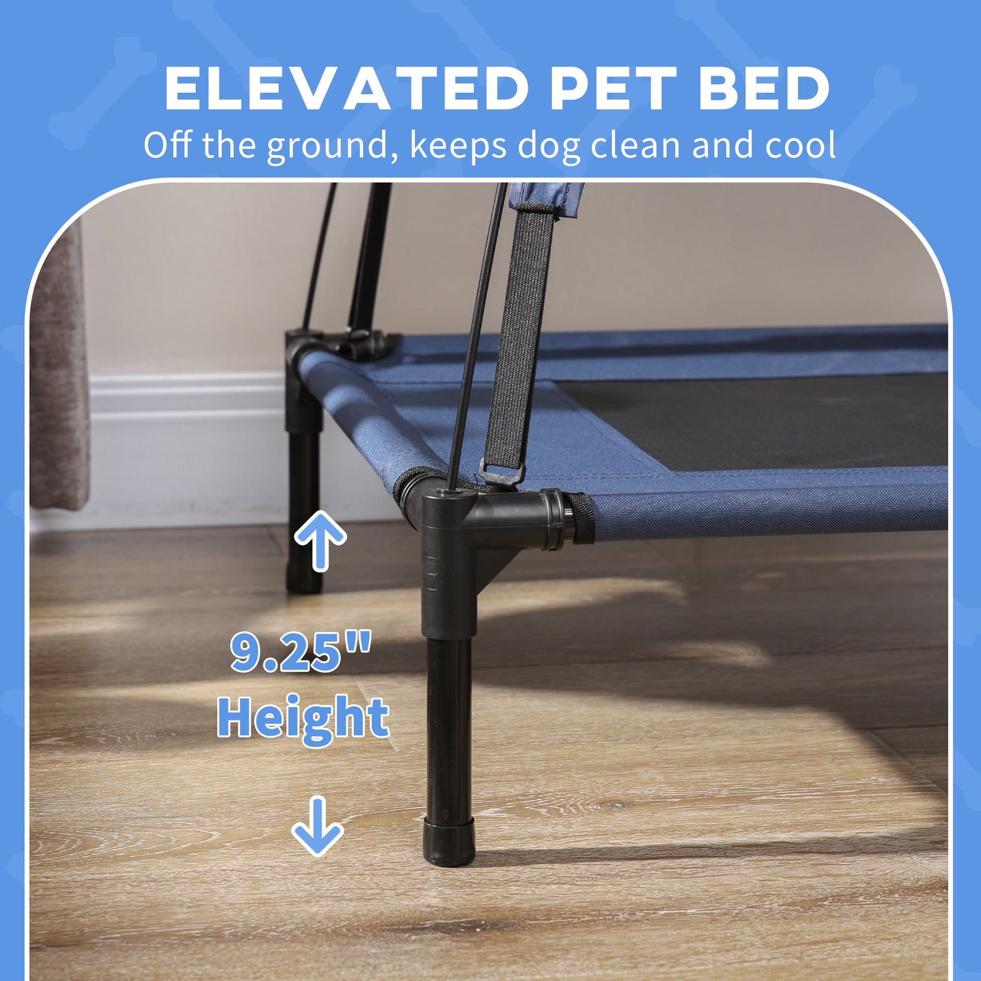 KFX-4149693 Elevated 48" x 36" Dog Cot with Canopy Shade & UV Protection, Dark Blue