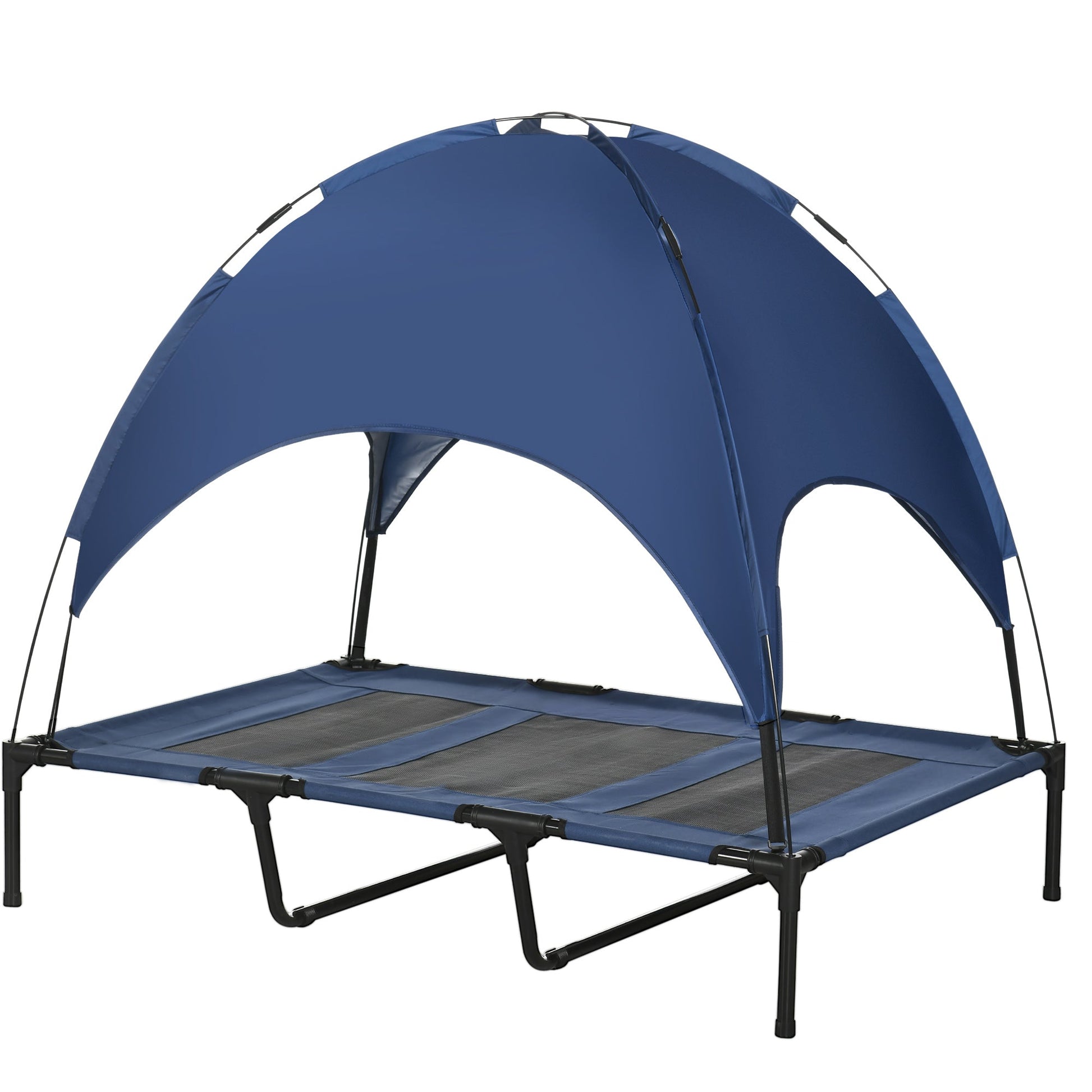 KFX-4149693 Elevated 48" x 36" Dog Cot with Canopy Shade & UV Protection, Dark Blue