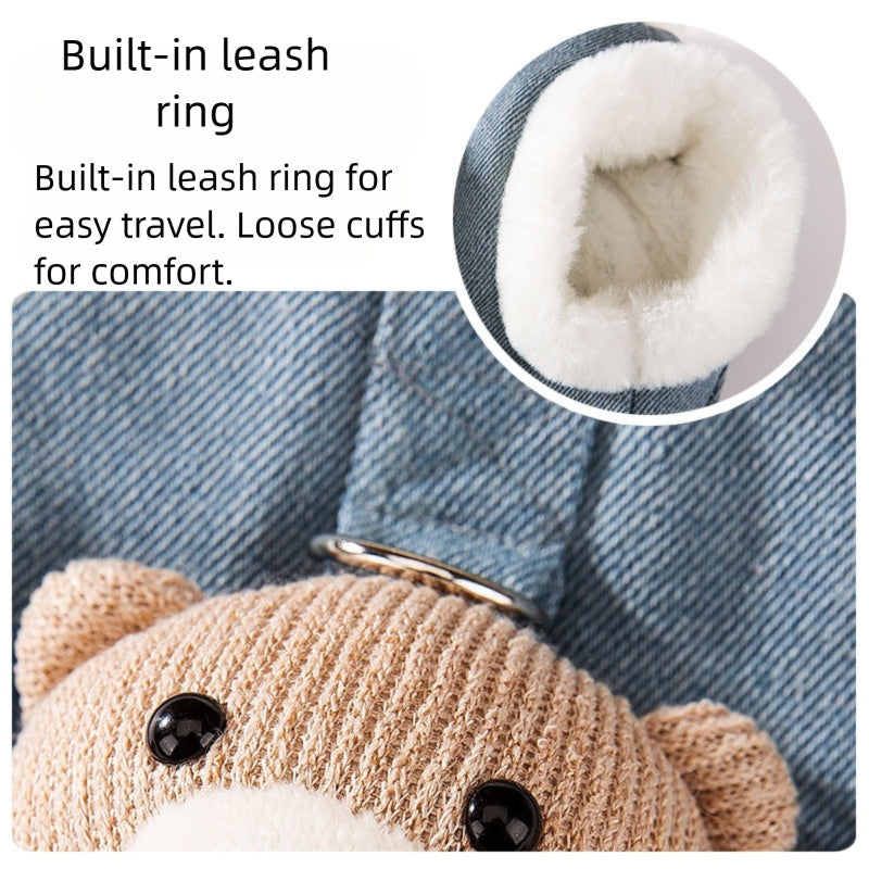 KFX-4149821 Three-Dimensional Bear Denim Vest for Dogs and Cats, Warm Cotton Coat for Autumn and Winter