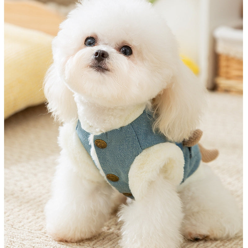 KFX-4149821 Three-Dimensional Bear Denim Vest for Dogs and Cats, Warm Cotton Coat for Autumn and Winter