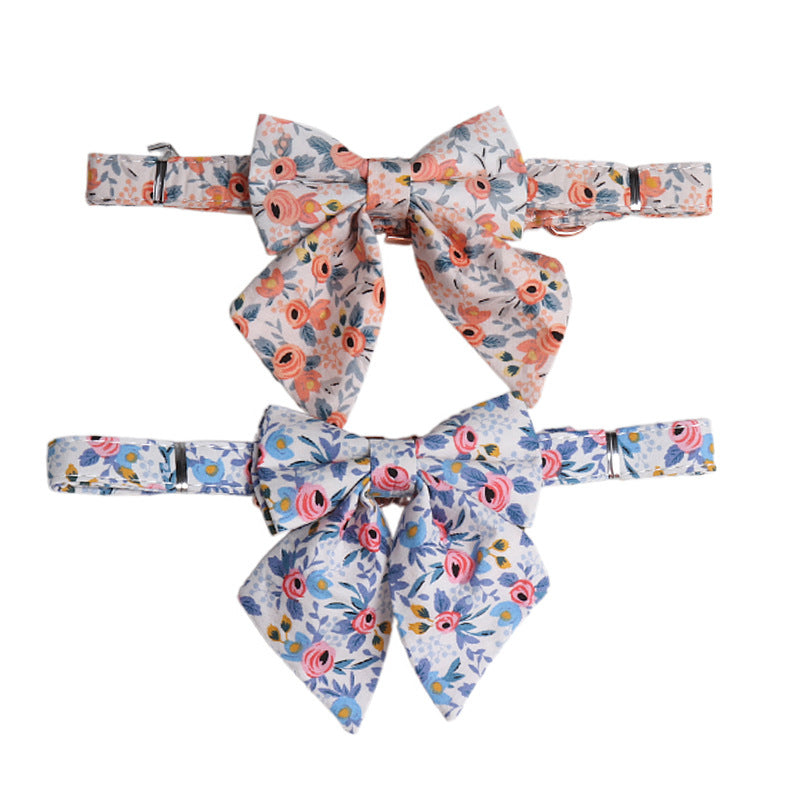 KFX-4153021 Fashionable Cotton Print Bow Collar for Dogs - Orange and Blue Options