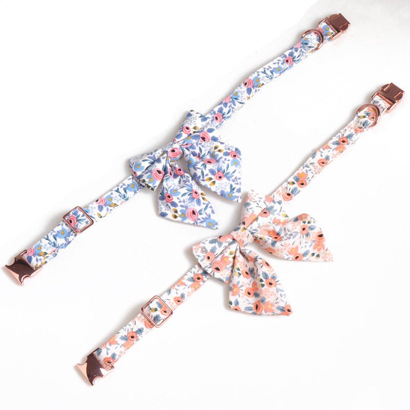 KFX-4153021 Fashionable Cotton Print Bow Collar for Dogs - Orange and Blue Options