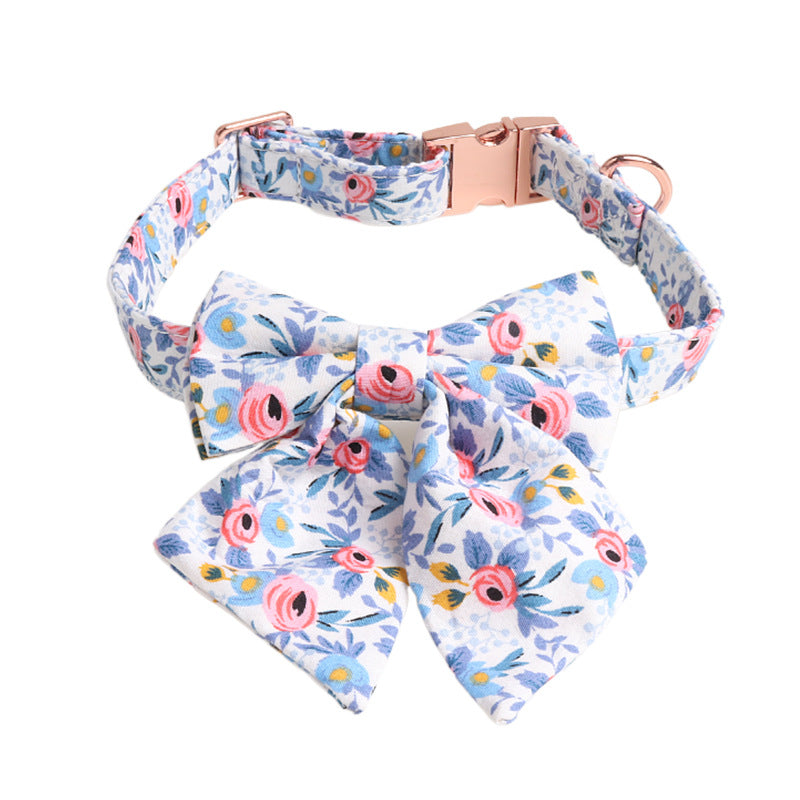 KFX-4153021 Fashionable Cotton Print Bow Collar for Dogs - Orange and Blue Options