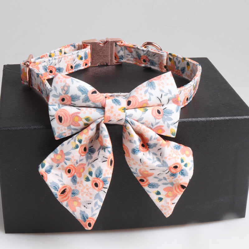 KFX-4153021 Fashionable Cotton Print Bow Collar for Dogs - Orange and Blue Options