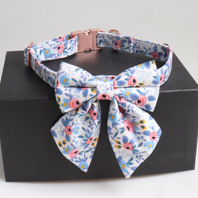 KFX-4153021 Fashionable Cotton Print Bow Collar for Dogs - Orange and Blue Options