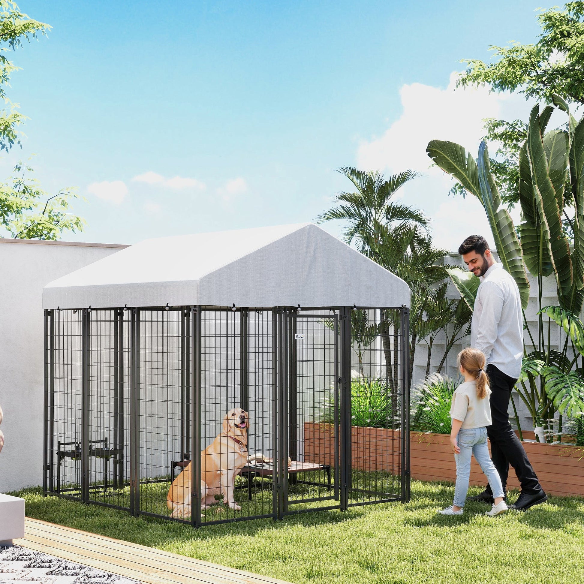 KFX-4154685 Large Outdoor Dog Kennel with Roof, Escape-proof Lock, Waterproof & UV-Resistant Cover, 6' x 6' x 6'