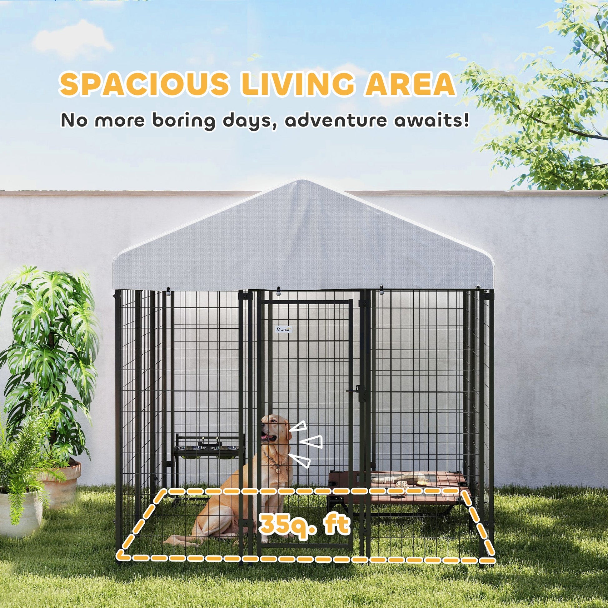 KFX-4154685 Large Outdoor Dog Kennel with Roof, Escape-proof Lock, Waterproof & UV-Resistant Cover, 6' x 6' x 6'