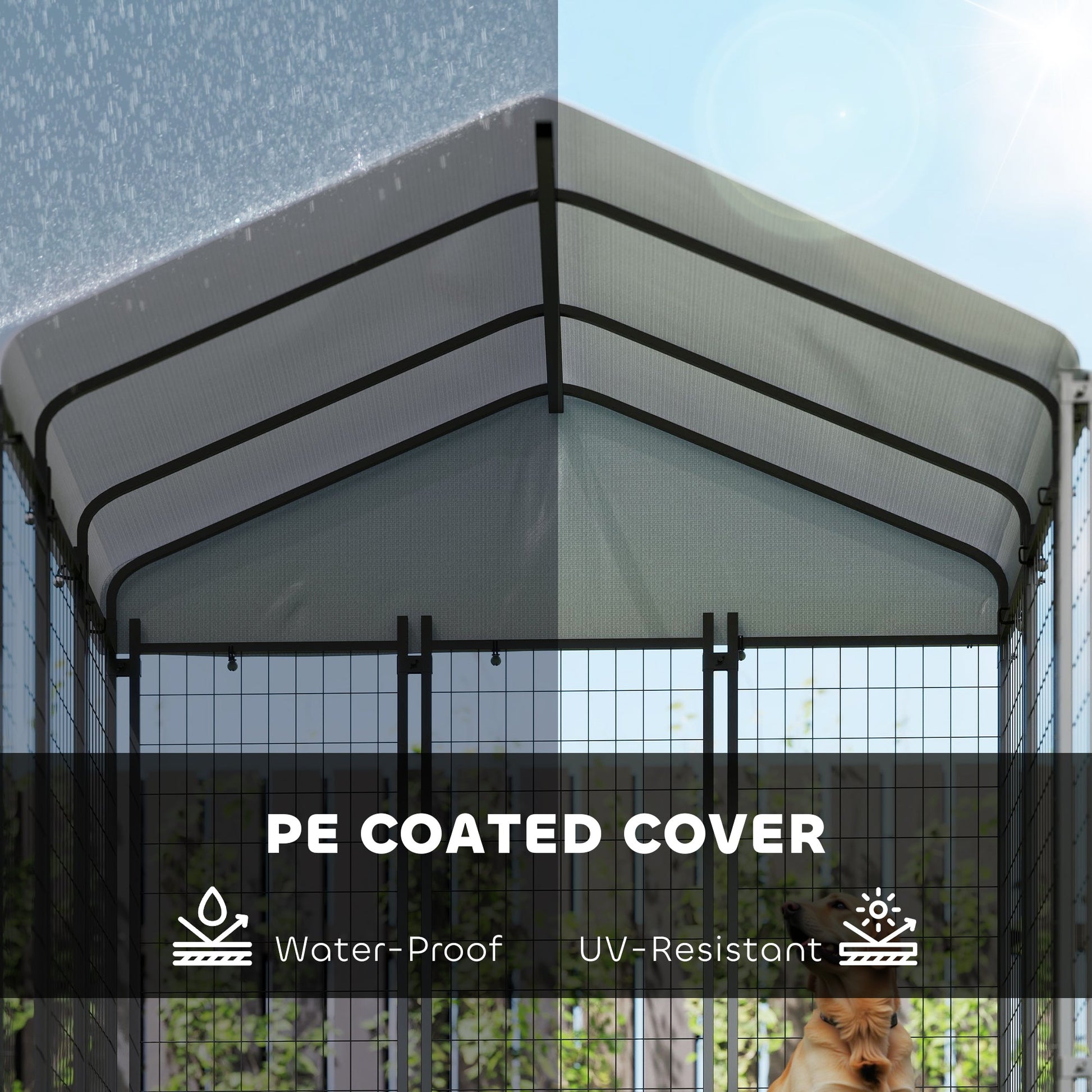 KFX-4154685 Large Outdoor Dog Kennel with Roof, Escape-proof Lock, Waterproof & UV-Resistant Cover, 6' x 6' x 6'
