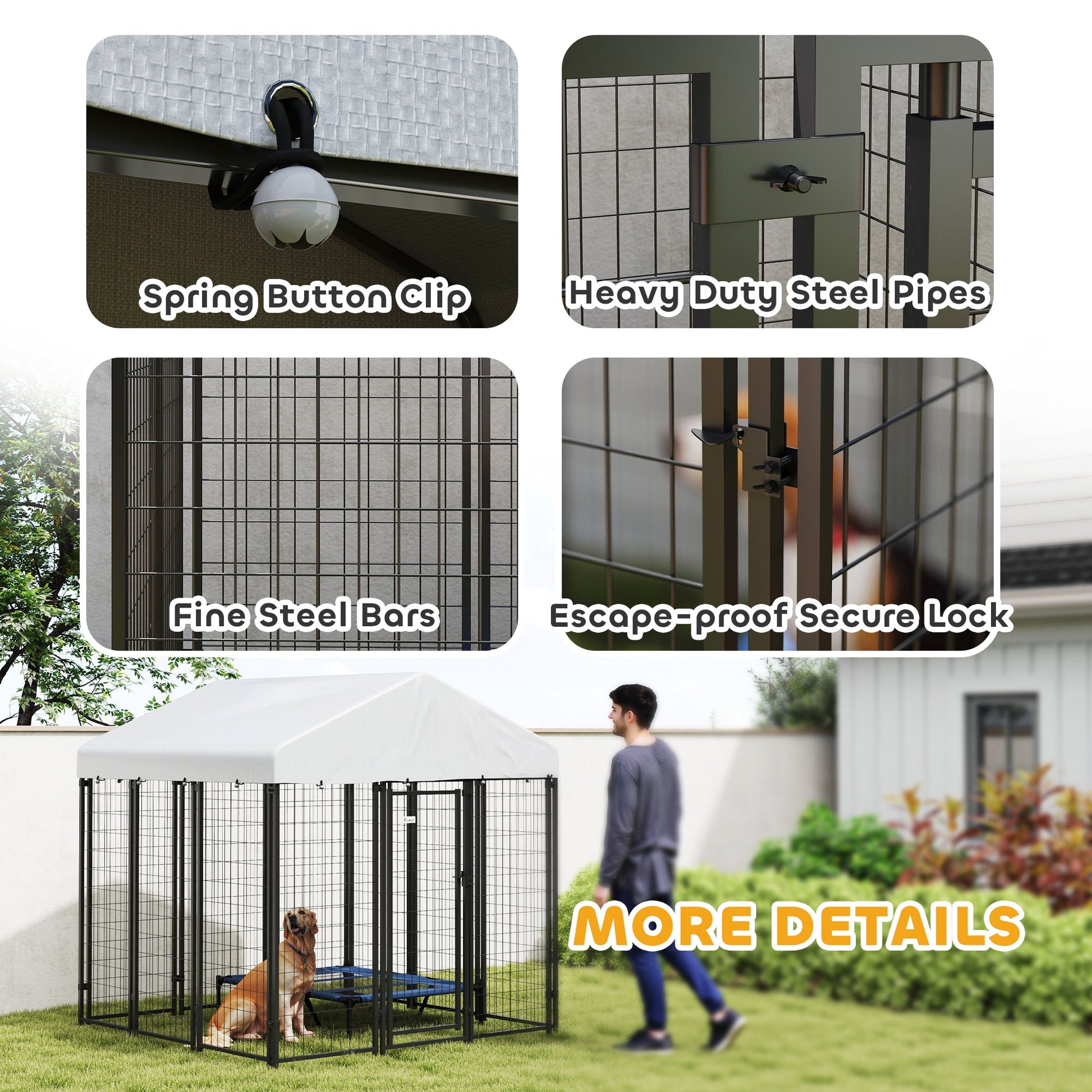 KFX-4154685 Large Outdoor Dog Kennel with Roof, Escape-proof Lock, Waterproof & UV-Resistant Cover, 6' x 6' x 6'