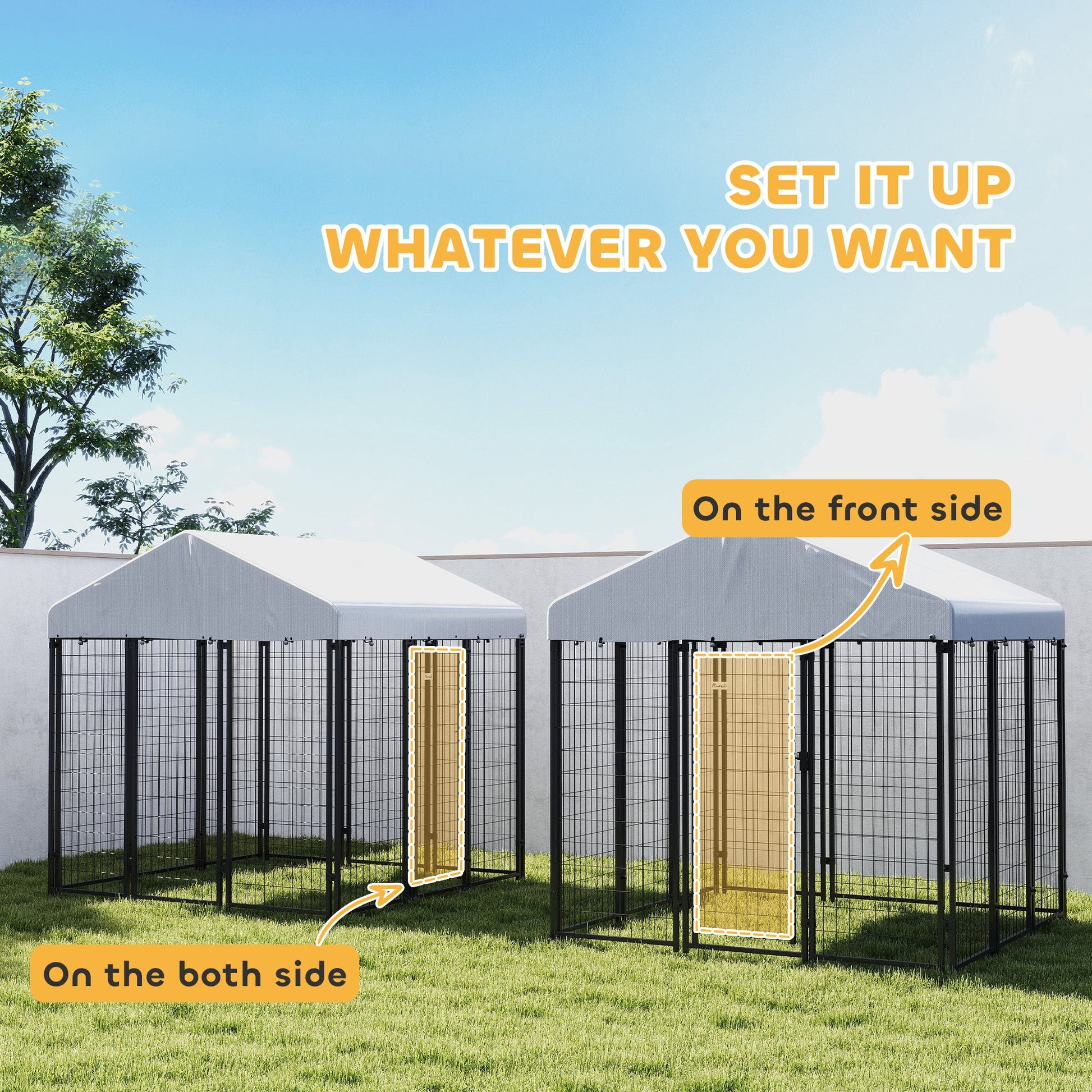 KFX-4154685 Large Outdoor Dog Kennel with Roof, Escape-proof Lock, Waterproof & UV-Resistant Cover, 6' x 6' x 6'