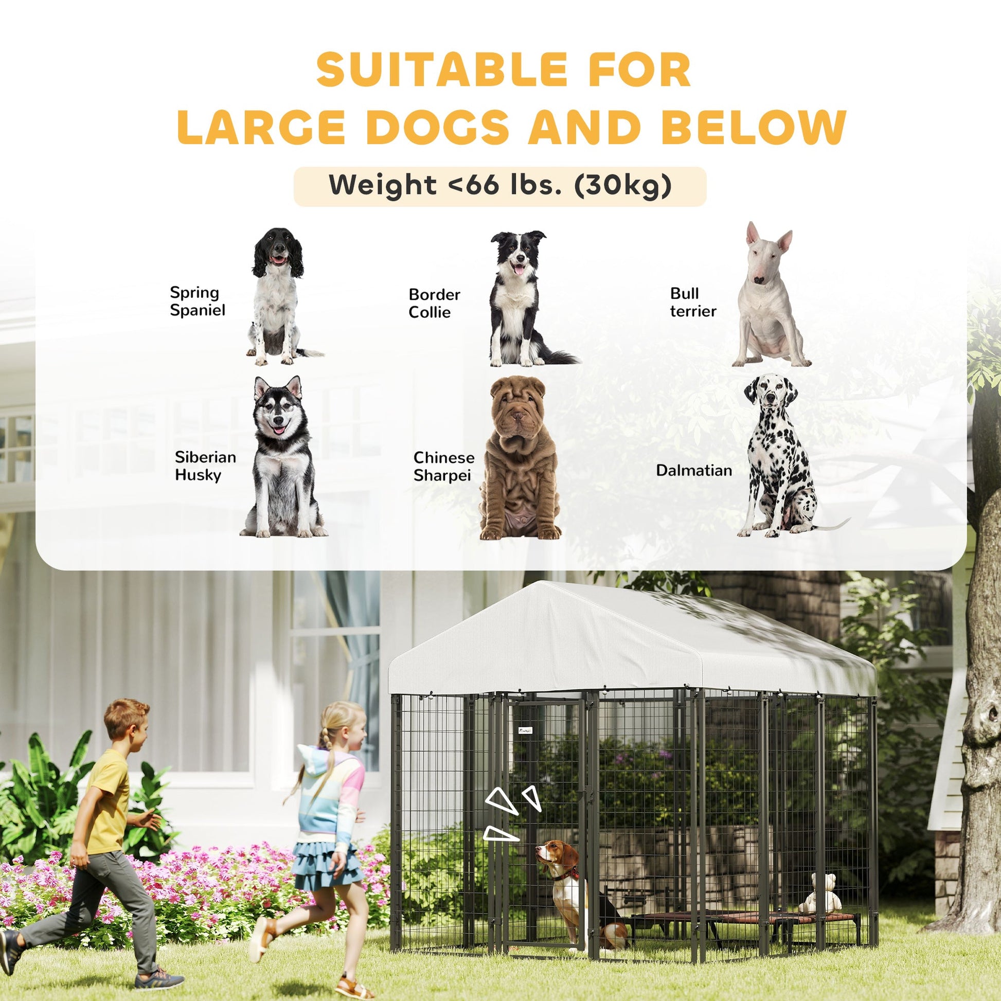 KFX-4154685 Large Outdoor Dog Kennel with Roof, Escape-proof Lock, Waterproof & UV-Resistant Cover, 6' x 6' x 6'