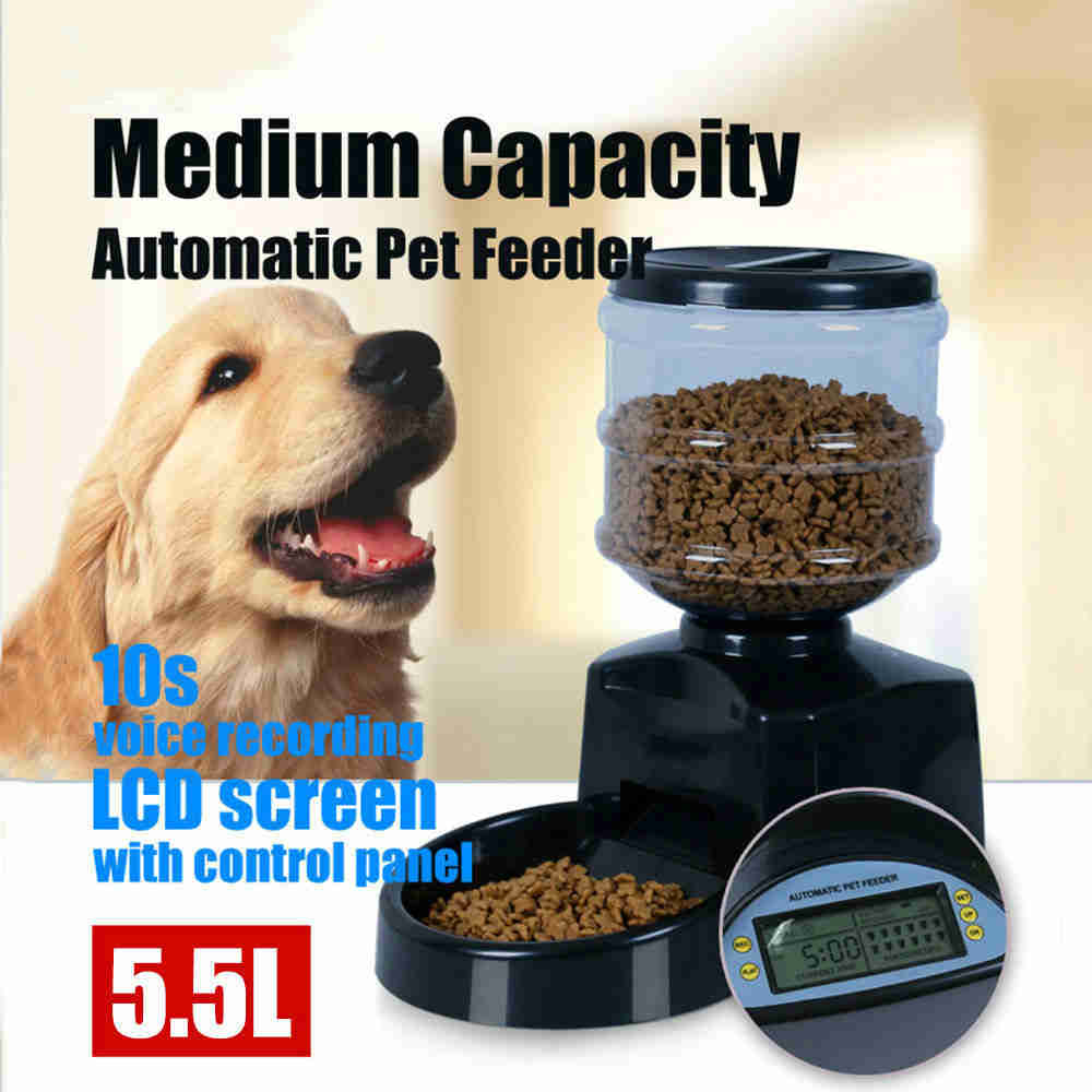 KFX-4154813 Automatic Pet Food Dispenser with Timing Function, 5.5L Capacity, Plastic Feed Container in Black and Red
