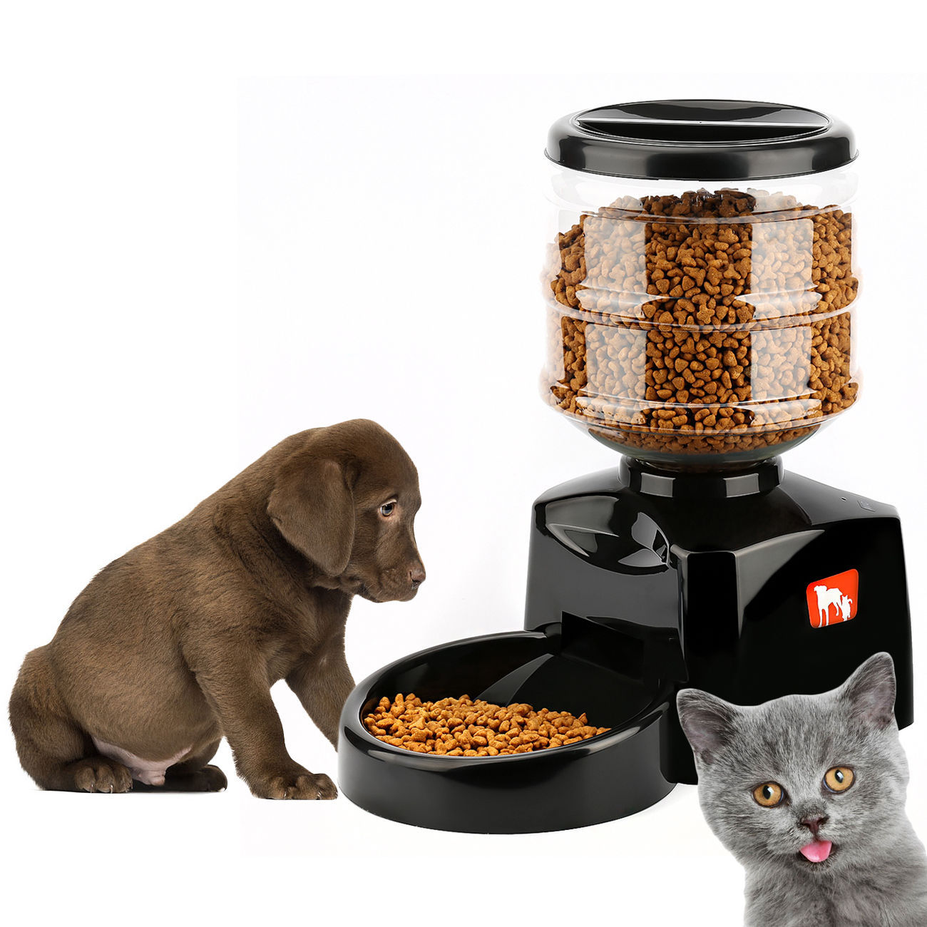 KFX-4154813 Automatic Pet Food Dispenser with Timing Function, 5.5L Capacity, Plastic Feed Container in Black and Red