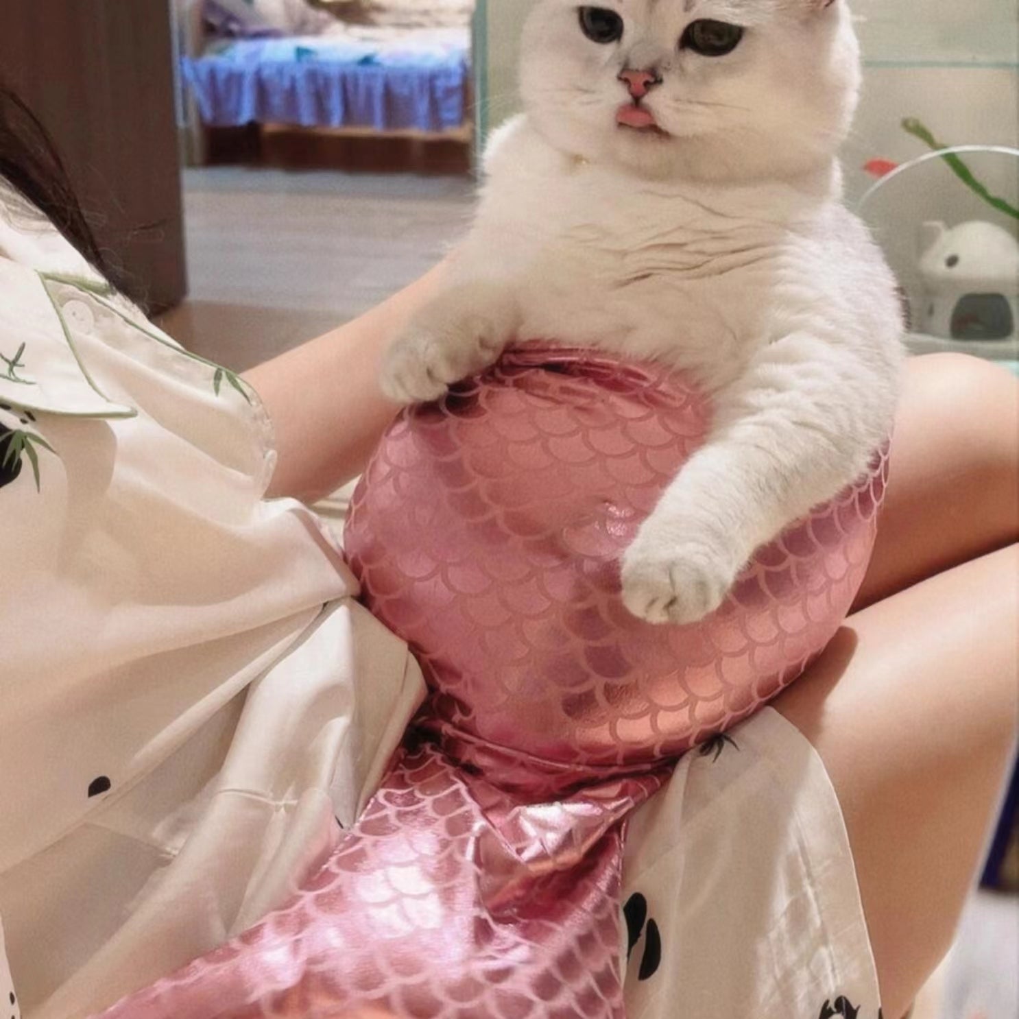 KFX-4155069 Pink Mermaid Tail Fishtail Cat Costume - Available in Sizes S, M, L, Made of Polyester, Japanese and Korean Style