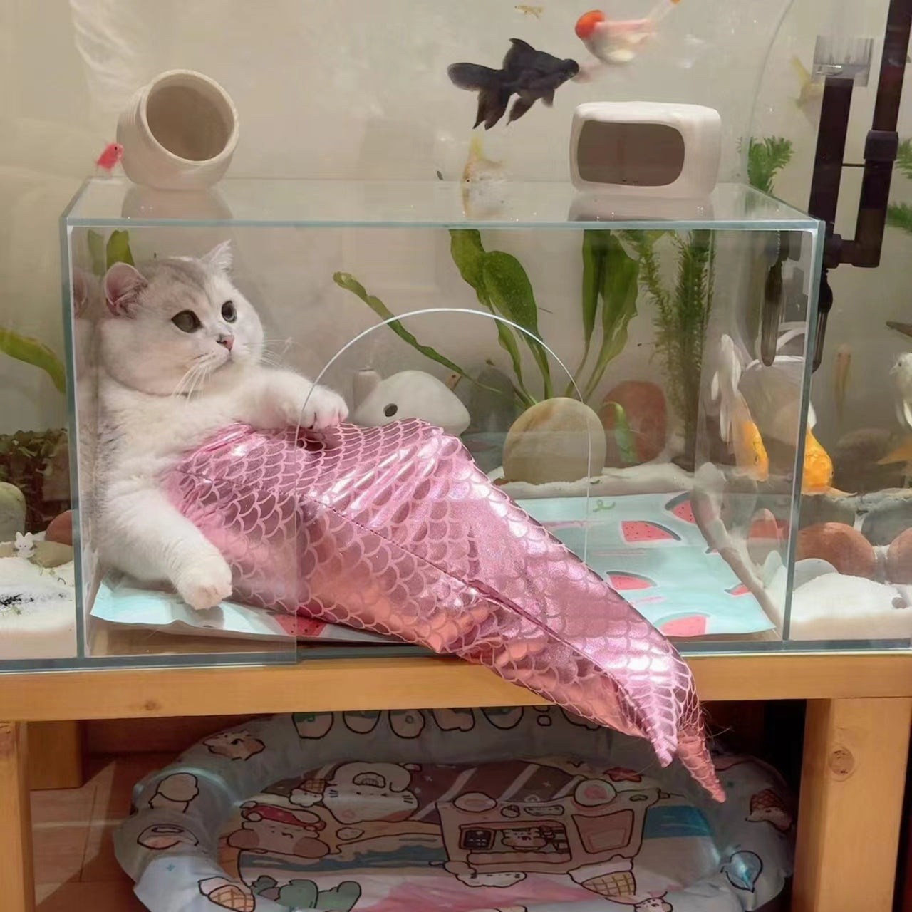 KFX-4155069 Pink Mermaid Tail Fishtail Cat Costume - Available in Sizes S, M, L, Made of Polyester, Japanese and Korean Style