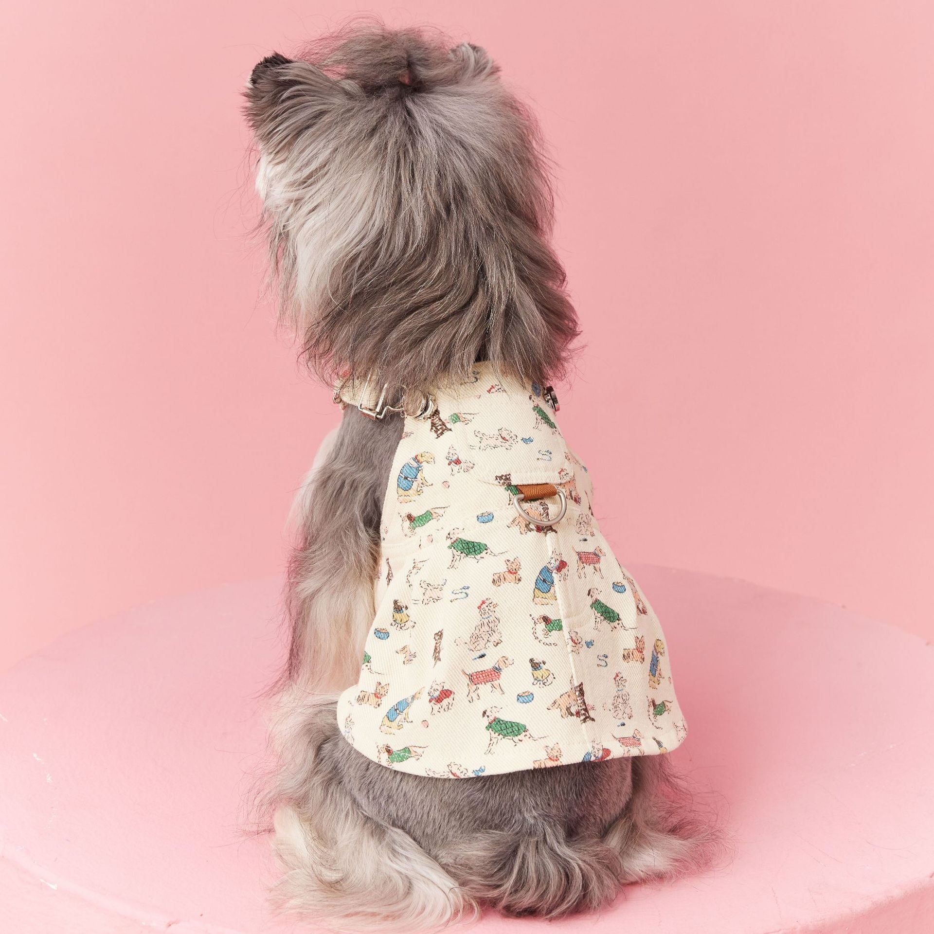 KFX-4155581 Denim Suspender Skirt for Small Dogs in Beige and Pink - Cotton Casual Pet Clothing