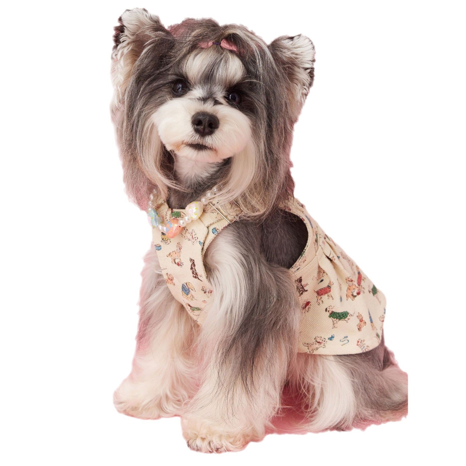 KFX-4155581 Denim Suspender Skirt for Small Dogs in Beige and Pink - Cotton Casual Pet Clothing
