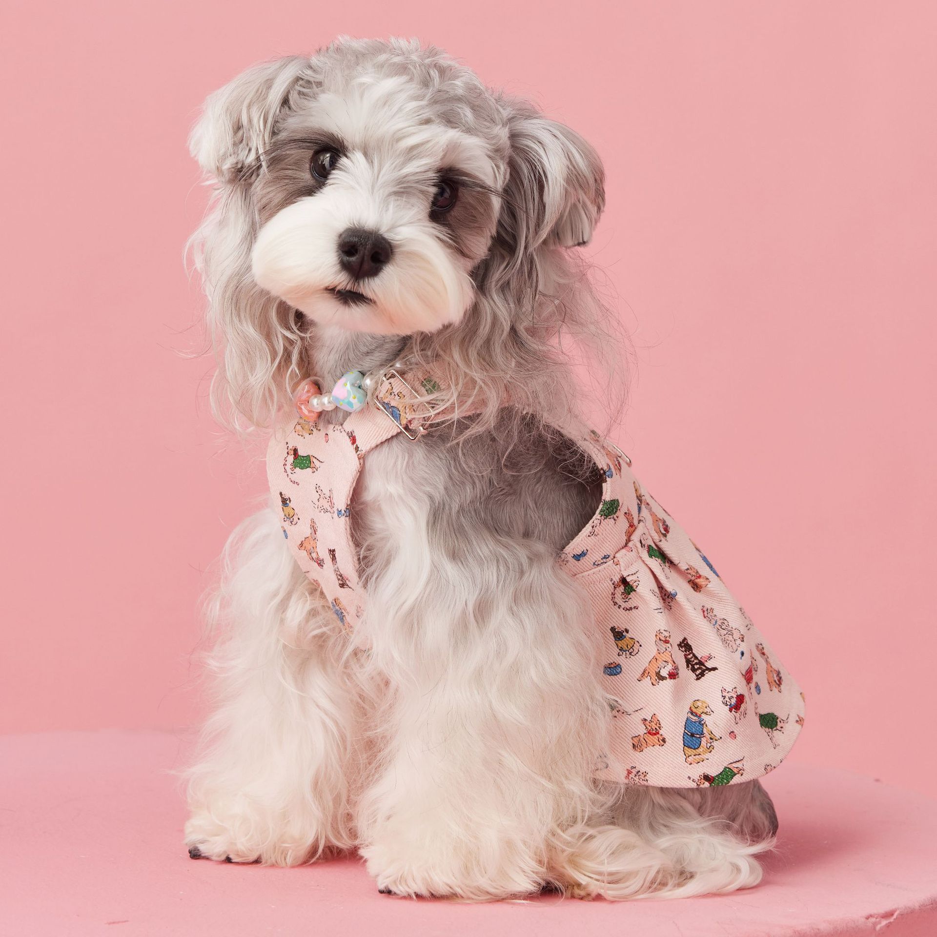 KFX-4155581 Denim Suspender Skirt for Small Dogs in Beige and Pink - Cotton Casual Pet Clothing