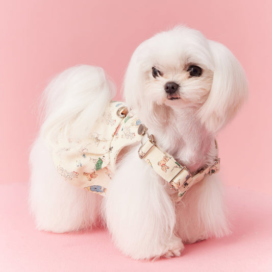 KFX-4155581 Denim Suspender Skirt for Small Dogs in Beige and Pink - Cotton Casual Pet Clothing