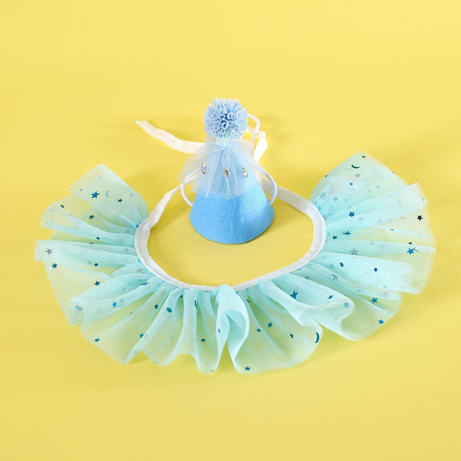 KFX-4155837 Rhinestone Two-Piece Cat Outfit with Bib and Hat - Available in Pink, Blue, and Yellow