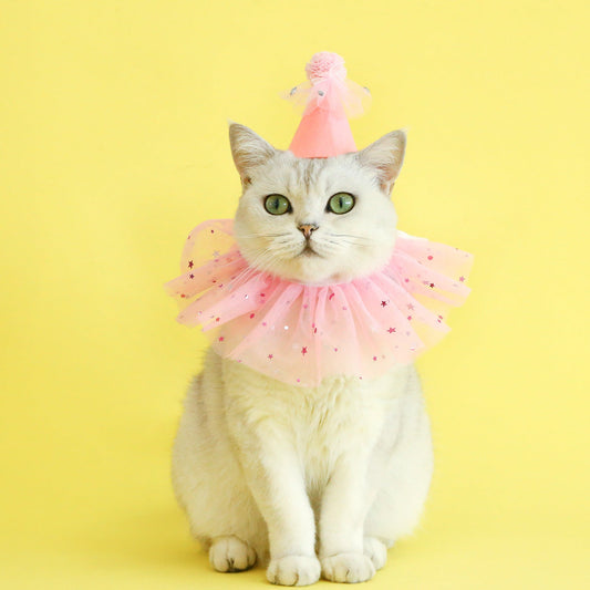 KFX-4155837 Rhinestone Two-Piece Cat Outfit with Bib and Hat - Available in Pink, Blue, and Yellow