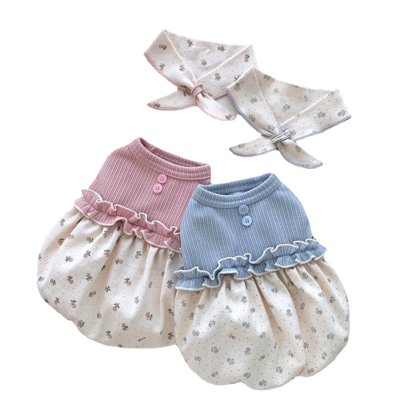 KFX-4156605 Floral Velvet Bubble Skirt Vest with Matching Scarf for Pets