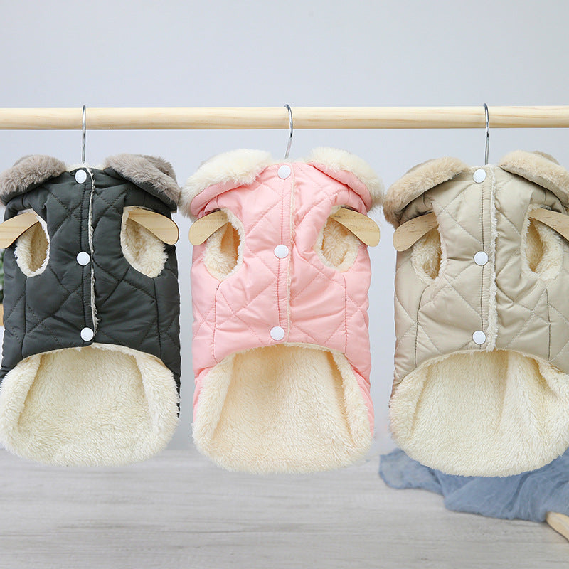 KFX-4157373 Cozy Cotton-Padded Jacket for Pets in Pink, Dark Green, and Beige