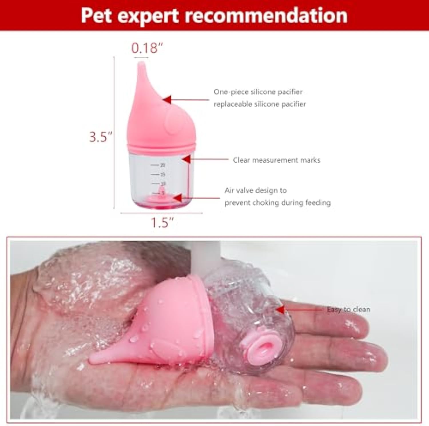 KFX-4158269 Soft Silicone Pet Nursing Bottle for Kittens and Puppies - Anti-Choking Design, Accurate Measurement Marks, Multiple Sizes