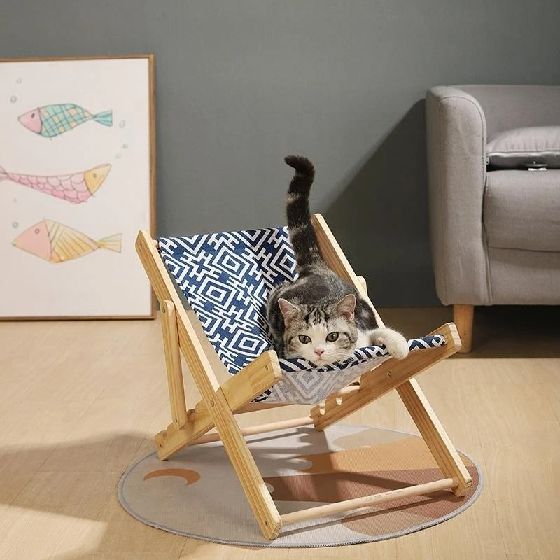 KFX-4158397 Solid Wood Cat Climbing Frame Recliner in Canvas and Sisal Styles