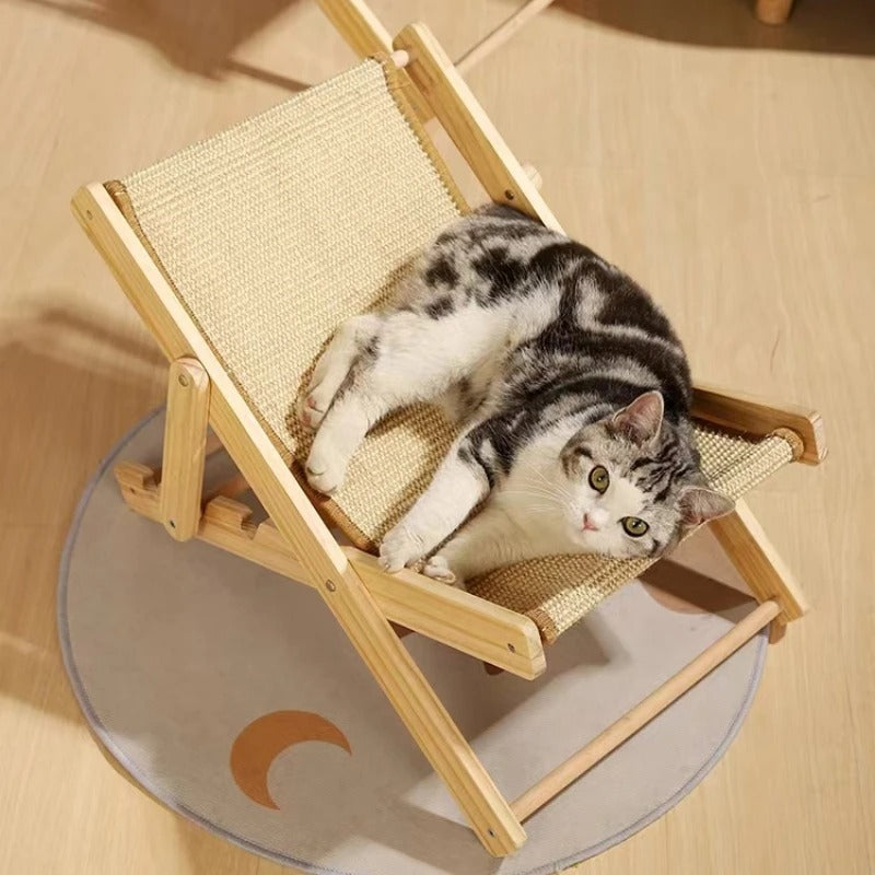 KFX-4158397 Solid Wood Cat Climbing Frame Recliner in Canvas and Sisal Styles