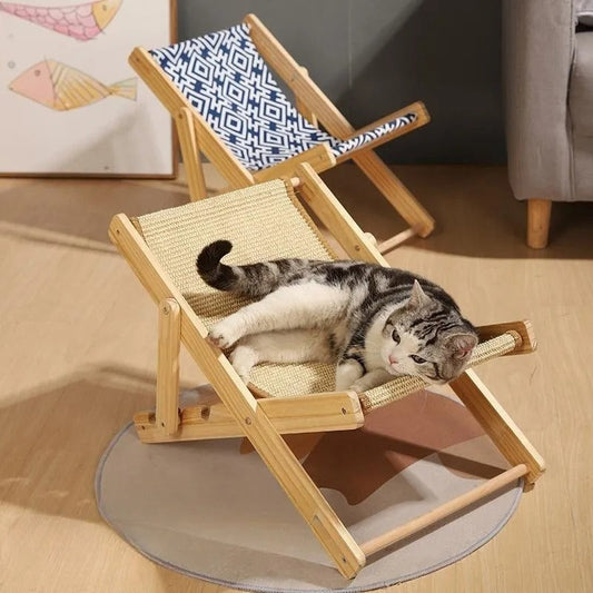 KFX-4158397 Solid Wood Cat Climbing Frame Recliner in Canvas and Sisal Styles