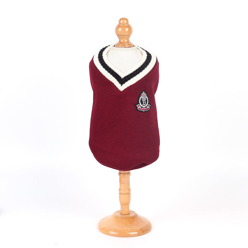 KFX-4159165 Knitted Cotton V-Neck Vest for Pets - Autumn Winter in Green, Wine Red, Khaki
