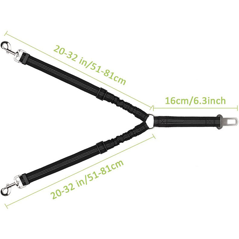 KFX-4160573 Pet Car Seat Belt for Two Dogs - Dual-Ended Safety Traction Rope, Adjustable Polyester Design